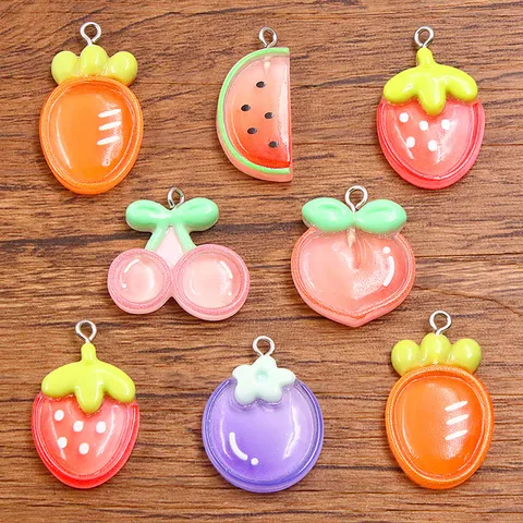 DIY Resin Fruit Vegetable Charms Strawberry Peach Cherry Watermelon Carrot Eggplant Pendants For Jewelry Making Accessories