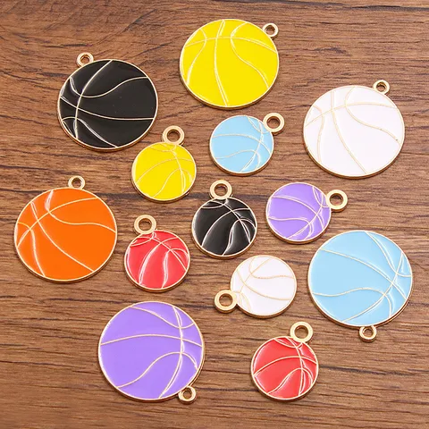 Mixed Color Alloy Enamel Basketball Volleyball Charms For DIY Jewelry Making Sports Themed Pendants For Necklace Bracelet Accessory
