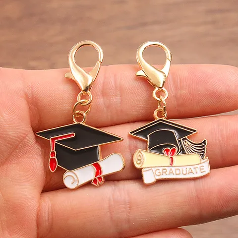 Vintage Alloy Graduation Charm Pendant Set Graduation Cap Book Scroll Floral Keyring Accessories DIY Jewelry Findings