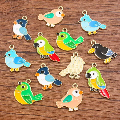 DIY Alloy Enamel Bird Parrot Charms For Jewelry Making Cute Animal Pendants Accessories With KC Gold Electroplated Finish