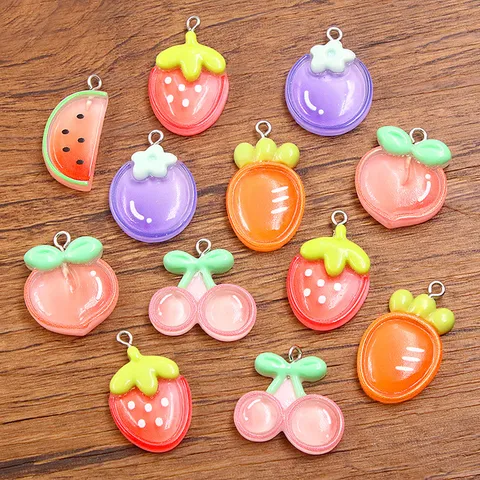 DIY Resin Fruit Vegetable Charms Strawberry Peach Cherry Watermelon Carrot Eggplant Pendants For Jewelry Making Accessories