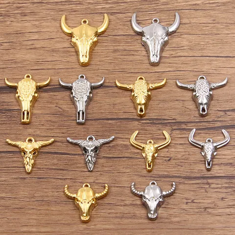 Stainless Steel Bull Head Charms For Jewelry Making Electroplated Animal Pendants Vintage Style Bull Skull Pendants For DIY Craft Necklace Bracelet