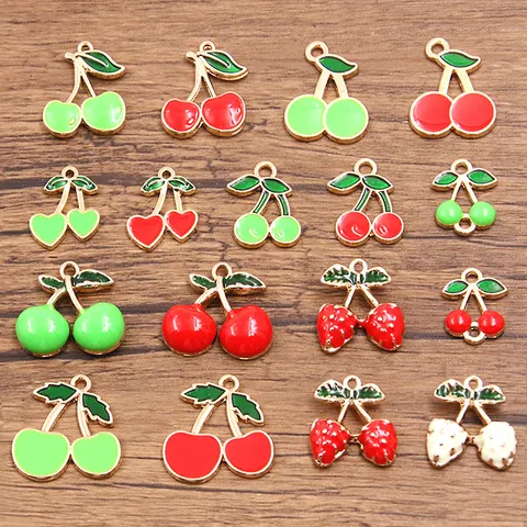 Alloy Fruit Cherry Strawberry Enamel Charms Pendants DIY Jewelry Making Accessories For Earrings Necklaces Bracelets Findings Women Craft
