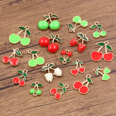 Alloy Fruit Cherry Strawberry Enamel Charms Pendants DIY Jewelry Making Accessories For Earrings Necklaces Bracelets Findings Women Craft