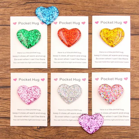 Pocket Hug Heart Resin Ornament With Warm Poem Card Glitter Heart Desktop Decor Token Gift For Christmas Valentine Birthday