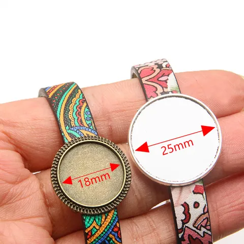 Legierung Rund Cabochon Lünette Basis Schale PU Leder Armband Herstellung Komponenten Für DIY Schmuck Zubehör Blank Einstellungen Handwerk