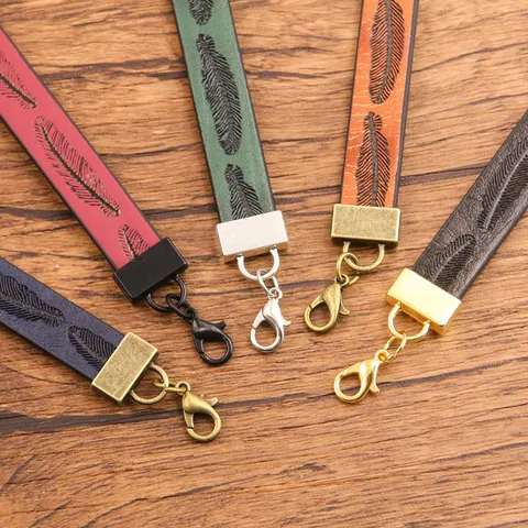 Einfache Mode PU-Leder Legierung Tablett Armband Für Damen Blanko DIY Armband Mit Feder Muster Verstellbare Schmuck Armband