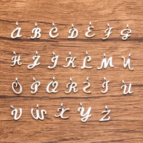 Pendentifs Lettres de l'Alphabet Argent Antique Alliage de Zinc DIY Fabrication de Bijoux pour Collier Bracelet Sac Téléphone