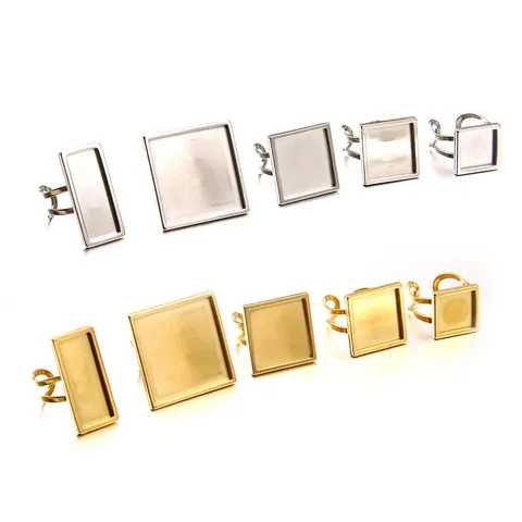 Rostfreier Edelstahl Quadrat Rechteck Cabochon Ringfassung Basis DIY Schmuckherstellung Erkenntnisse Verstellbare Offene Ringrohling Basis