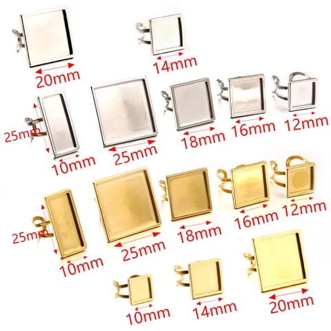 Rostfreier Edelstahl Quadrat Rechteck Cabochon Ringfassung Basis DIY Schmuckherstellung Erkenntnisse Verstellbare Offene Ringrohling Basis