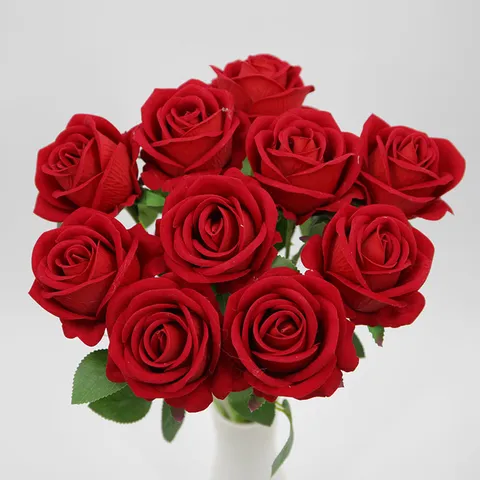 Artificial Rose Stem Silk Flower Velvet Feel Fake Rose For Wedding Home Decor Romantic Floral Arrangement