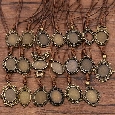 Vintage Alloy Oval Pendant Trays Blank Time Gem Base Cabochon Settings Necklace Pendant Tray For DIY Jewelry Making Findings Accessory
