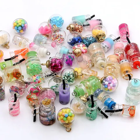 Alloy Glass Resin Miniature Tea Cup Milk Bottle Ball Pendants Charms Fruit Star Sequins Infill Mixed Craft Findings For Handmade DIY Earring Necklace