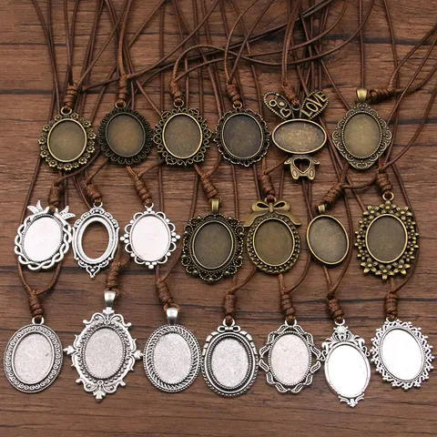 Vintage Alloy Oval Pendant Trays Blank Time Gem Base Cabochon Settings Necklace Pendant Tray For DIY Jewelry Making Findings Accessory