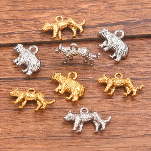 Minimalista 304 Acero Inoxidable Dijes de Animales 3D Oso Leopardo Colgantes Oro Plata Tono DIY Joyería Componentes