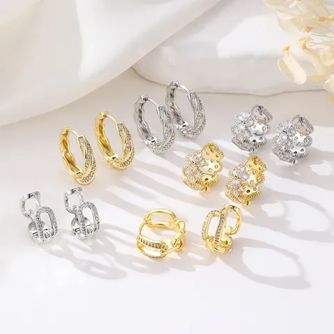 14K Vergulde Micro Strass Oorclip Gespen Gedraaid Touw Bloem Geometrische DIY Oorbel Bevindingen Voor Vrouwen Sieraden