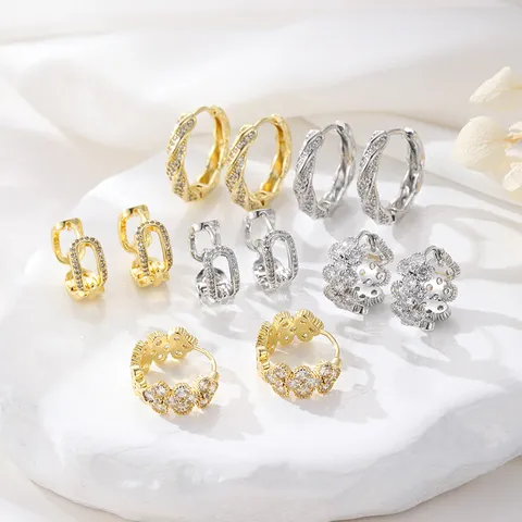 14K Vergulde Micro Strass Oorclip Gespen Gedraaid Touw Bloem Geometrische DIY Oorbel Bevindingen Voor Vrouwen Sieraden