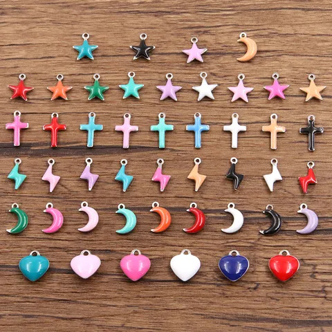 Breloques Pendentifs en Acier Inoxydable Émaillé Cœur Étoile Lune pour la Fabrication de Bijoux DIY Collier Bracelet