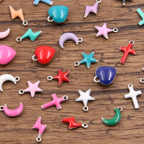 Breloques Pendentifs en Acier Inoxydable Émaillé Cœur Étoile Lune pour la Fabrication de Bijoux DIY Collier Bracelet