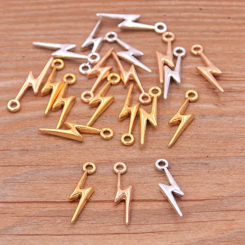 Mini Zinc Alloy Lightning Bolt Charms Double Sided Pendants For Jewelry Making DIY Crafts Bag Accessories Metal Charms Pendants