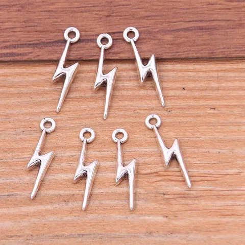 Mini Zinc Alloy Lightning Bolt Charms Double Sided Pendants For Jewelry Making DIY Crafts Bag Accessories Metal Charms Pendants