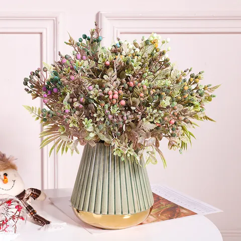 Bouquet de Fleurs Artificielles Plantes Fausses en Soie Avec Vase Pour Maison Salon Chambre Bureau Décoration de Table Intérieure