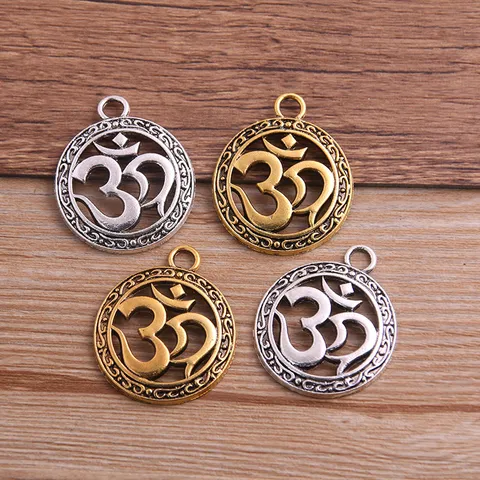 DIY Legierung Schmuck Zubehör Retro Om Symbol Anhänger Hohle 3D Runde Charms Antik Gold Silber Für Halskette Armband Herstellung