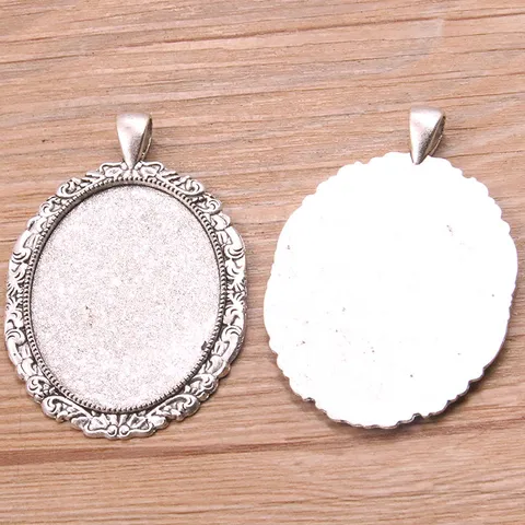DIY Alloy Oval Time Gemstone Bezel Setting Base Vintage Flower Carved Pendant Base For Necklace Bag Accessories Jewelry Making