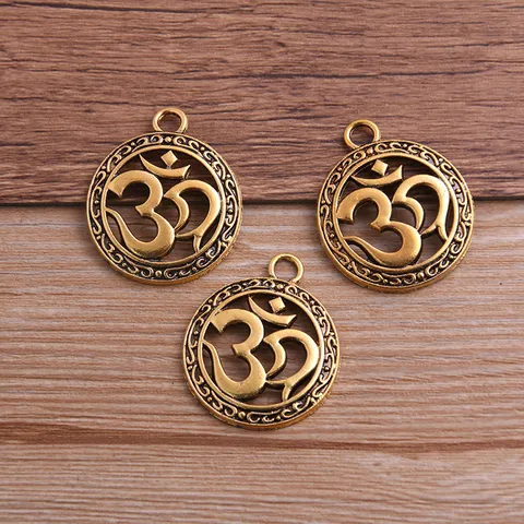 DIY Legierung Schmuck Zubehör Retro Om Symbol Anhänger Hohle 3D Runde Charms Antik Gold Silber Für Halskette Armband Herstellung