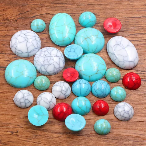 Synthetic Turquoise Cabochons Flatback Round Oval Stone Beads For Jewelry Making DIY Earrings Ring Necklaces Alloy Base Settings Accessories