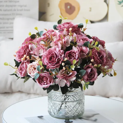 Bouquet di Fiori Artificiali in Seta Rosa Peonia Decorazione per Festa di Matrimonio a Casa