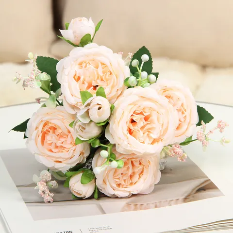 Mazzo di Fiori Artificiali in Seta Peonia e Rosa in Stile Country Fiori Finti per Decorazioni Domestiche Centrotavola da Matrimonio