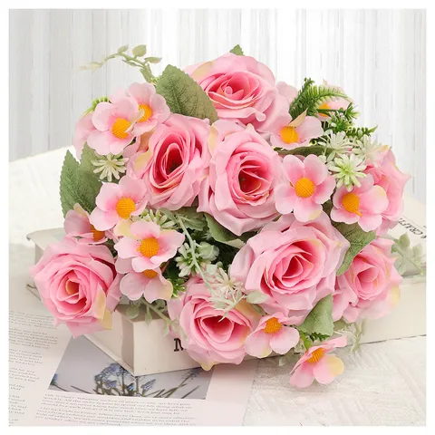 Mazzo di Fiori di Rosa Artificiali Fiori Finti in Seta Per Matrimonio Arredamento Stile INS Composizione Floreale