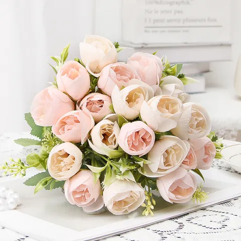 Bouquet di Fiori di Peonia Artificiale Rosa di Seta Piante Finte Materiale in Seta Decorazione per la Casa Composizione Floreale in Stile Europeo