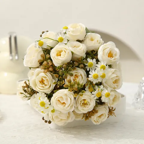 Bouquet di Fiori di Rose in Seta Artificiale Fiori Finti Per Arredamento Festa di Matrimonio Accessori Fotografici