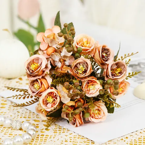 Bouquet di Fiori di Rosa in Seta Artificiale Composizione Floreale Falsa per Decorazione Casa