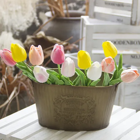 PU Mini Tulipano Fiori Artificiali Realistici Singolo Stelo Finto Bouquet di Fiori per Casa Matrimonio Festa Decorazione