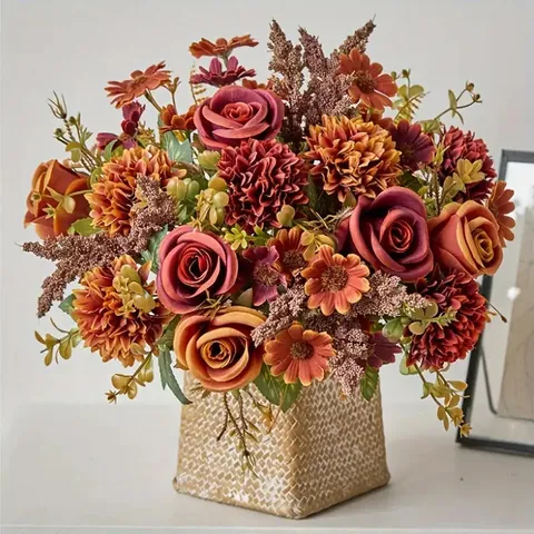 Bouquet di Fiori di Rosa Artificiale Fiore di Seta Decorazione per la Casa Festa di Matrimonio Centro Tavola Composizione Floreale