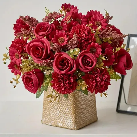 Bouquet di Fiori di Rosa Artificiale Fiore di Seta Decorazione per la Casa Festa di Matrimonio Centro Tavola Composizione Floreale
