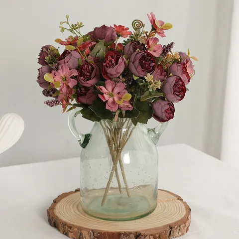 Artificial Silk Rose Flower Bouquet Fake Rose Floral Arrangement For Home Wedding Party Interior Decoration