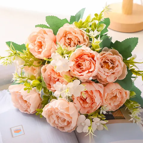 Bouquet di Fiori Artificiali di Peonia Fiori Finti in Seta Per Decorazione Casa e Matrimonio