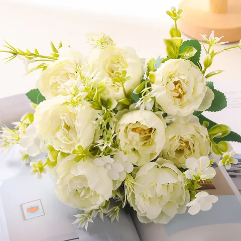 Bouquet di Fiori Artificiali di Peonia Fiori Finti in Seta Per Decorazione Casa e Matrimonio