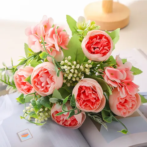 Bouquet di Fiori di Peonia Artificiale Stile Nordico INS Seta Finti Fiori Per Matrimonio Sposa Decorazione Casa Festa Composizione Floreale
