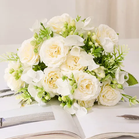 Bouquet di Fiori Artificiali Peonia in Seta Rosa Composizione di Fiori Finti Per Casa Matrimonio Decorazione Centro Tavola