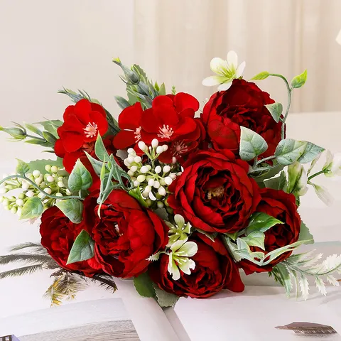 Bouquet di Fiori Artificiali di Peonia in Seta Fatto a Mano per Festa di Matrimonio Decorazione Della Casa Composizione Floreale Falsa Ornamento Da Tavolo