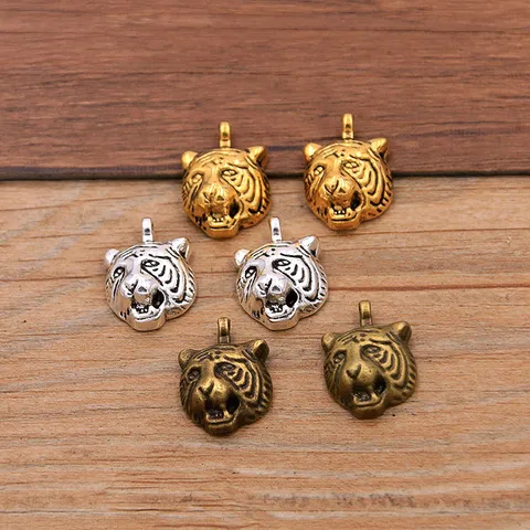 Antique Bronze Gold Silver Alloy Tiger Head Charms Pendants For DIY Jewelry Making Necklace Bracelet Animal Jewelry Findings