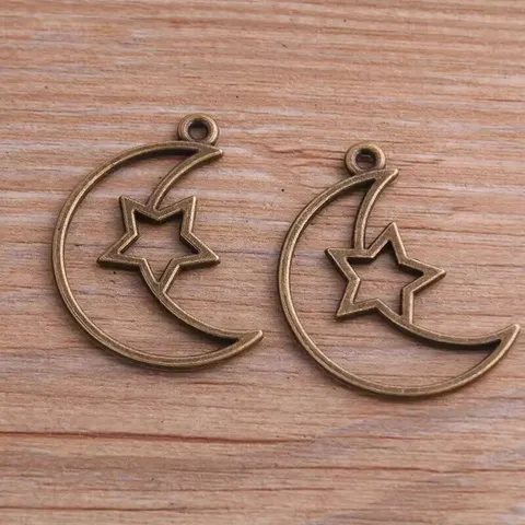 Pendentif Lune Étoile Ajouré en Alliage Retro Alliage de Zinc Accessoires Bijoux DIY pour Collier Bracelet Argent Antique Bronze Décor Céleste