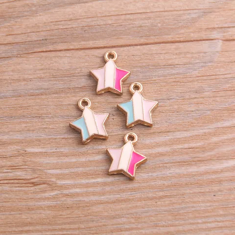 Legering Ster Hanger KC Verguld Emaille Bedel Geometrisch Vijfpuntige Ster Drop Voor Ambachtelijke Oorbel Armband Maken