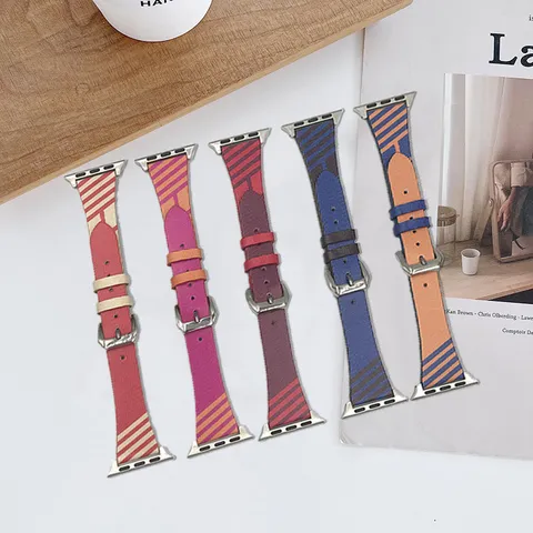 Bracelet de Montre en Cuir de Remplacement Taille Fine Bande de Couleur Contrastée pour Accessoires de Montre Connectée