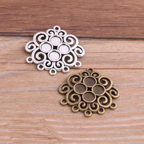 Vintage Hollow Carved Floral Pendant Connectors Oval Zinc Alloy Earring Chandelier Settings For DIY Jewelry Making Findings